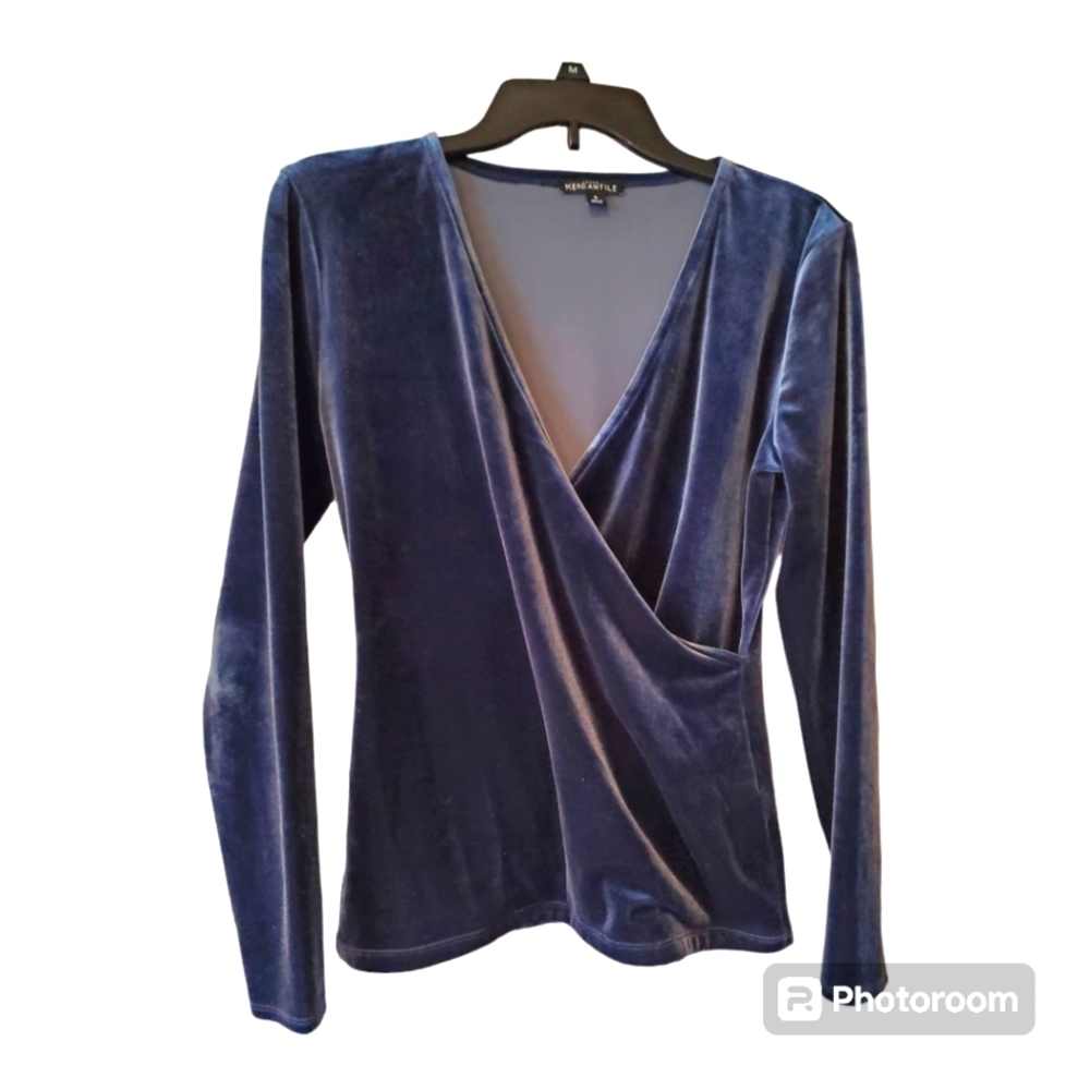 J Crew Blue velvet wrap‎ top